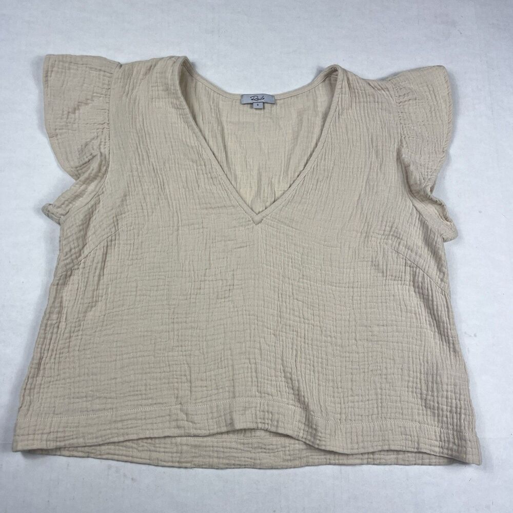 Rails Cream Gauze V-Neck Flutter Sleeve Blouse